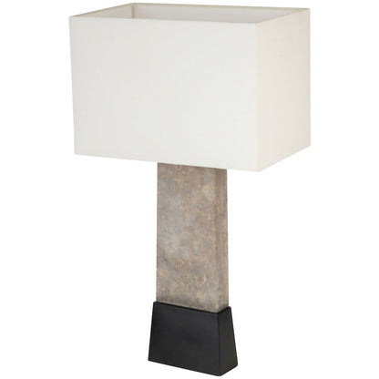 Vellara Grey / Beige / Black Travertine Base And Linen Shade Table Lamp