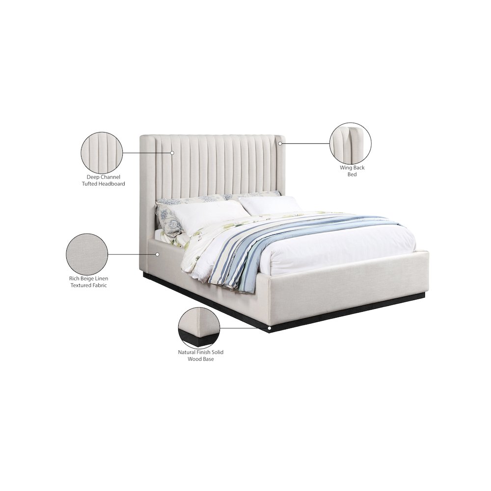 Logan Beige Linen Textured Fabric King Bed