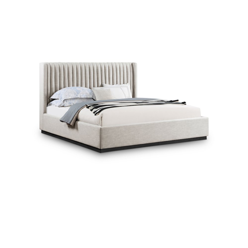 Logan Beige Linen Textured Fabric King Bed