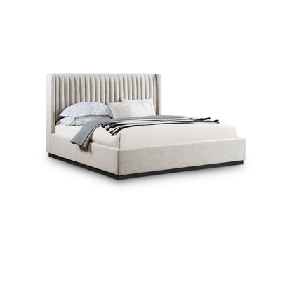 Logan Beige Linen Textured Fabric King Bed