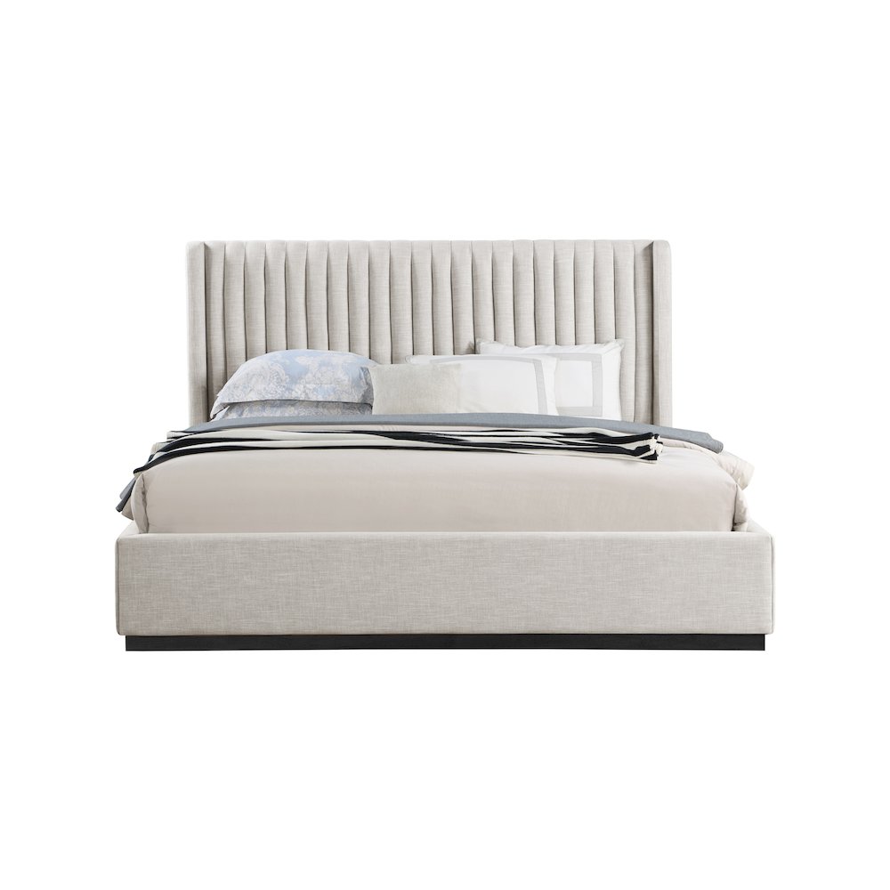 Logan Beige Linen Textured Fabric King Bed