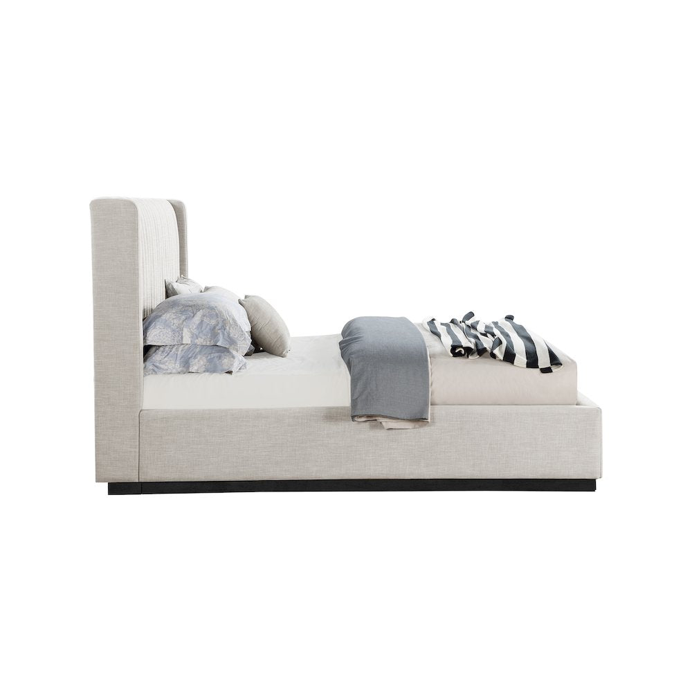Logan Beige Linen Textured Fabric King Bed