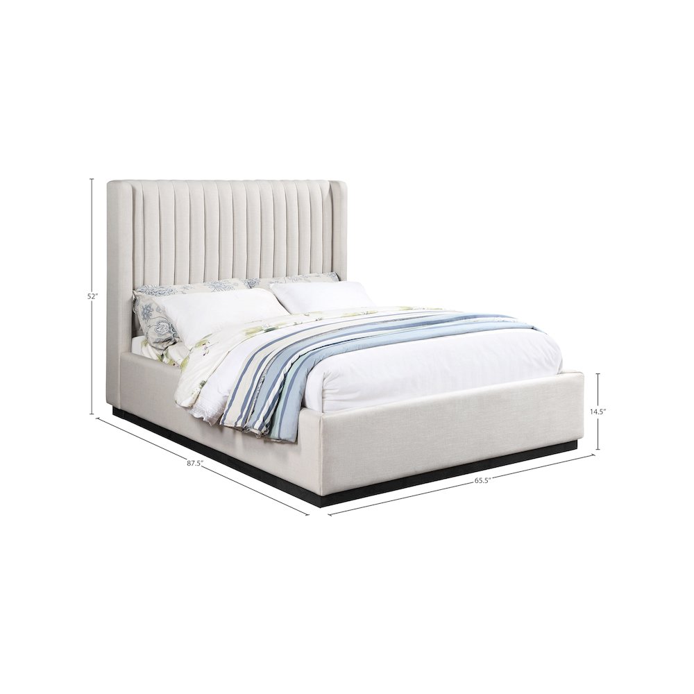 Logan Beige Linen Textured Fabric Queen Bed