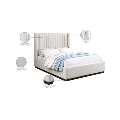 Logan Beige Linen Textured Fabric Queen Bed