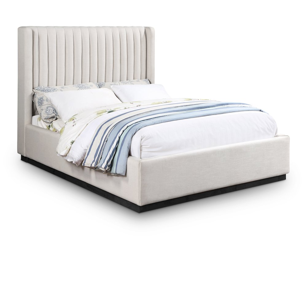 Logan Beige Linen Textured Fabric Queen Bed
