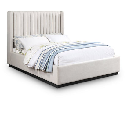 Logan Beige Linen Textured Fabric Queen Bed