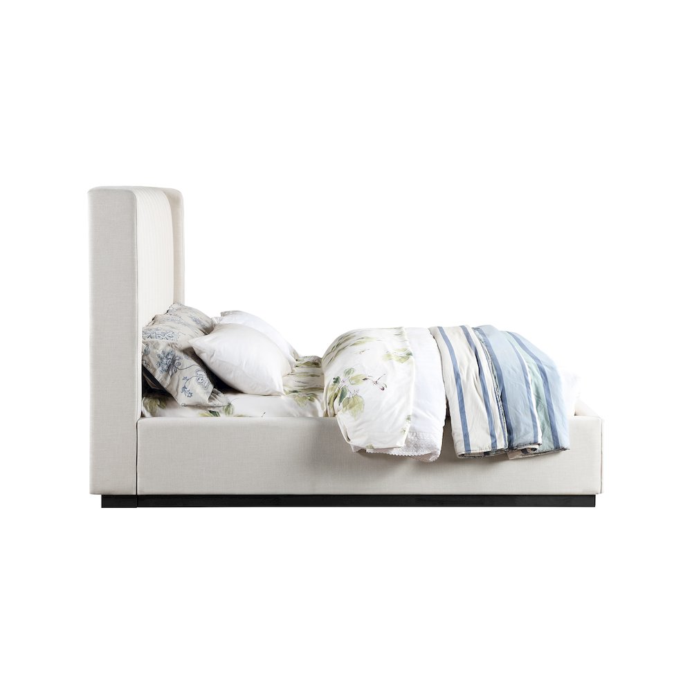 Logan Beige Linen Textured Fabric Queen Bed