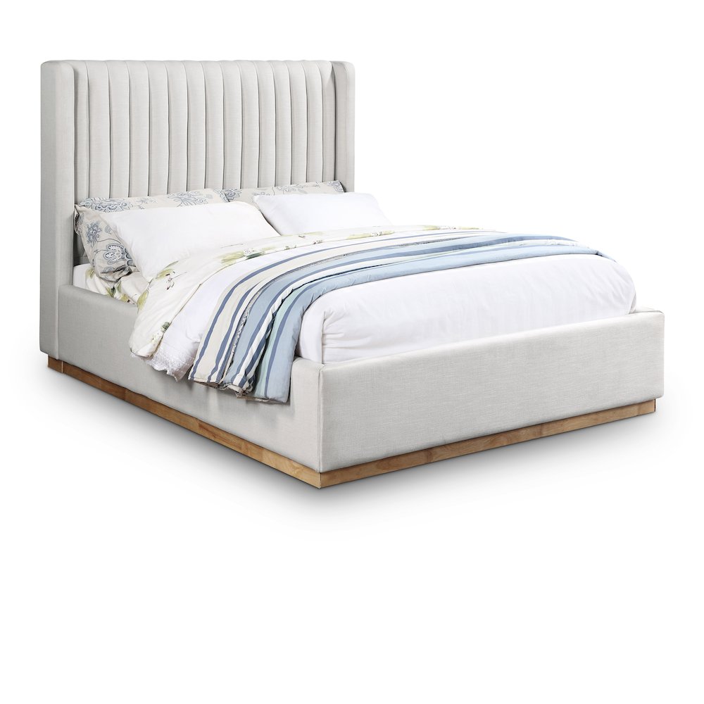 Logan Cream Linen Textured Fabric Full Bed