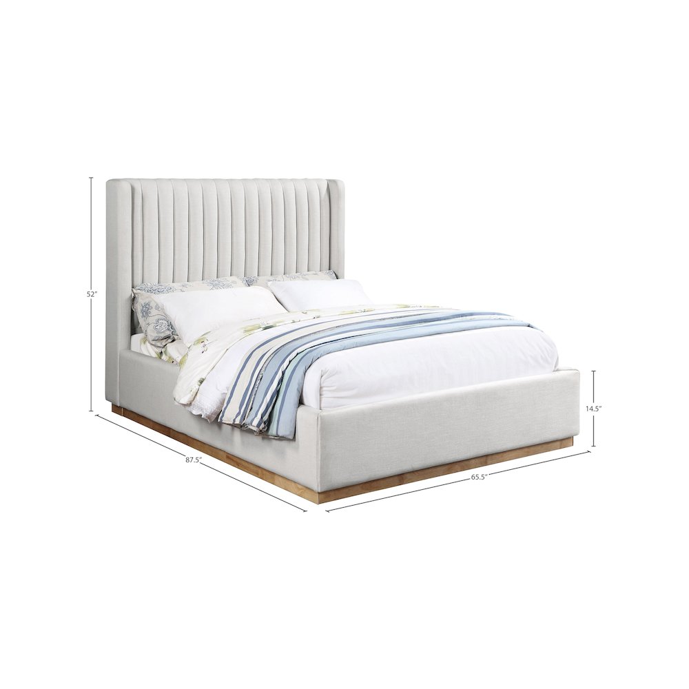 Logan Cream Linen Textured Fabric Queen Bed