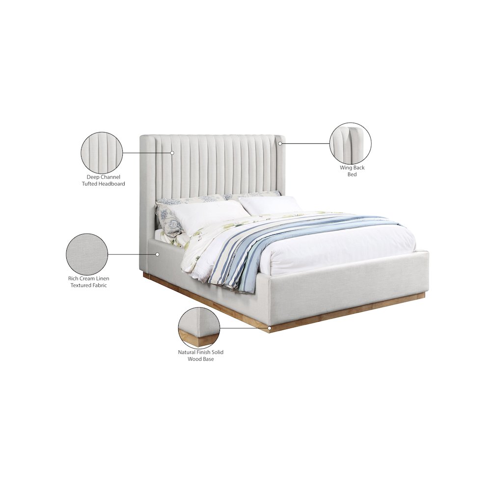 Logan Cream Linen Textured Fabric Queen Bed