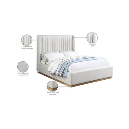 Logan Cream Linen Textured Fabric Queen Bed