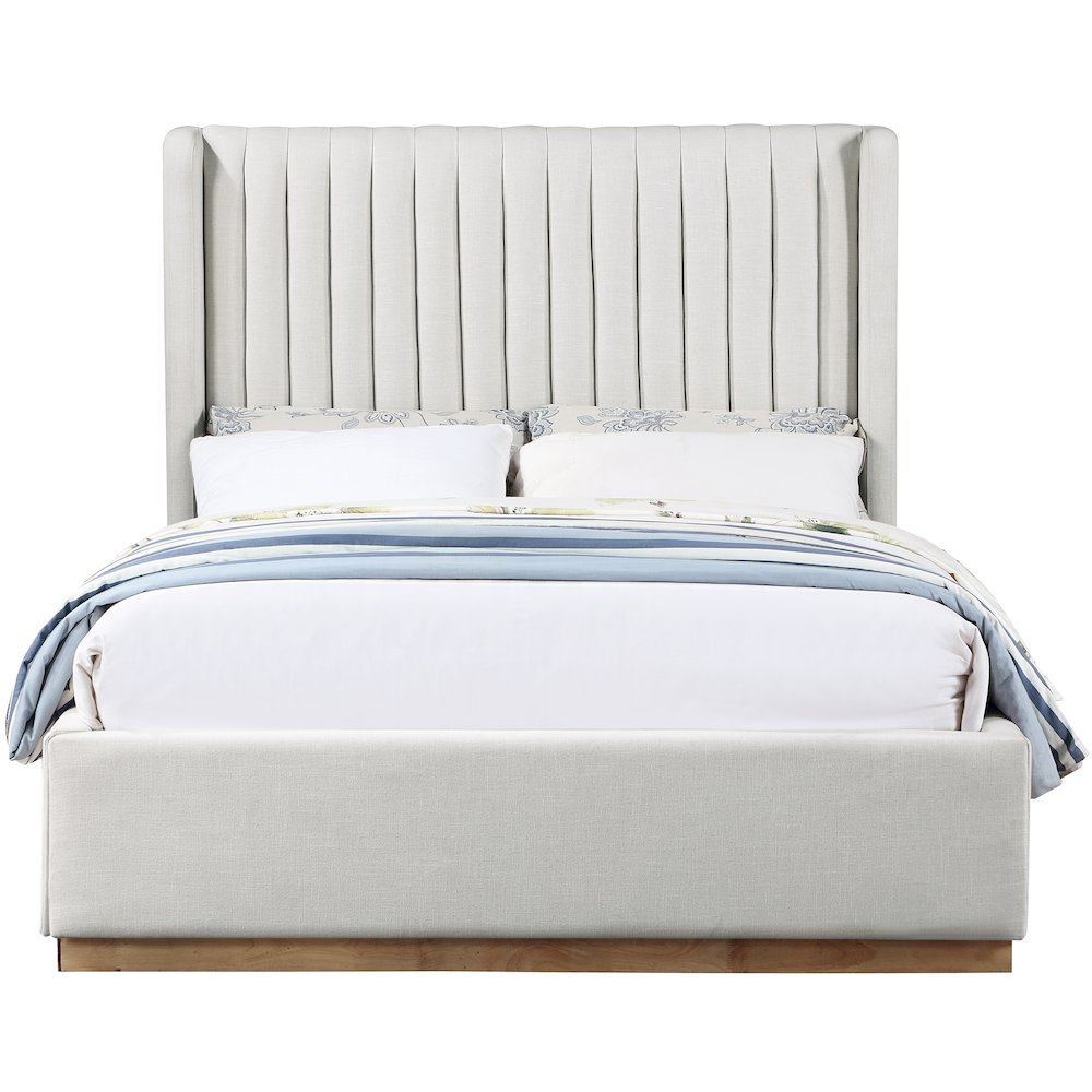 Logan Cream Linen Textured Fabric Queen Bed