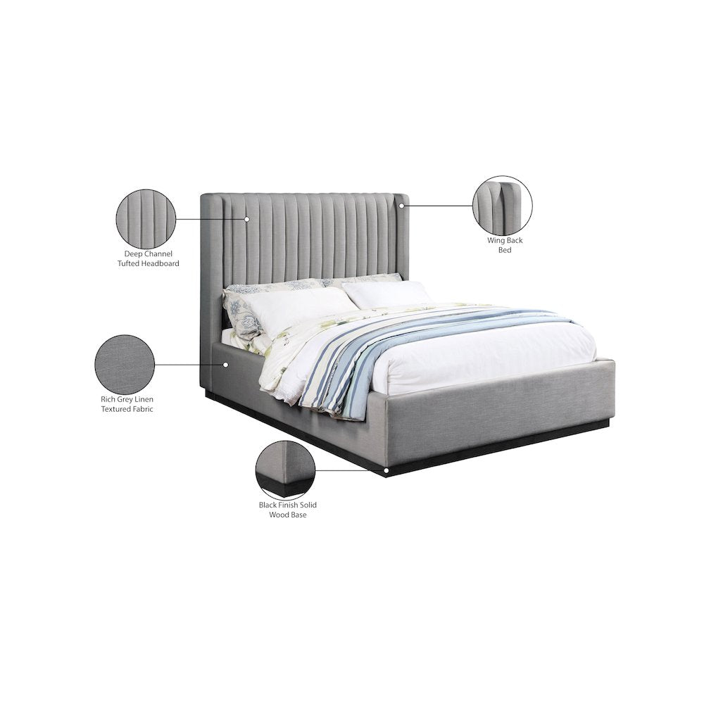 Logan Grey Linen Textured Fabric Full Bed