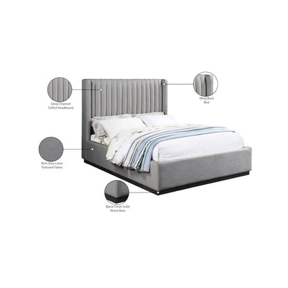 Logan Grey Linen Textured Fabric Full Bed