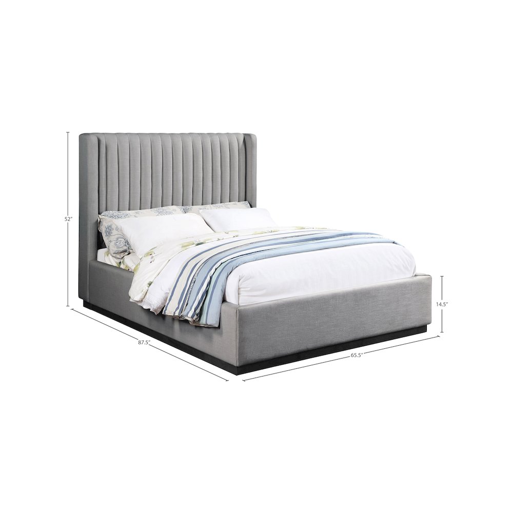 Logan Grey Linen Textured Fabric Queen Bed