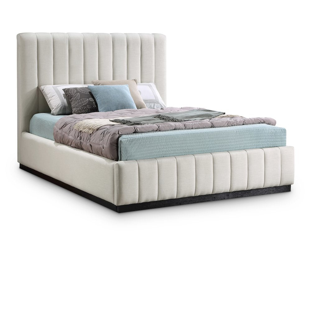 Lucia Beige Linen Textured Fabric Full Bed