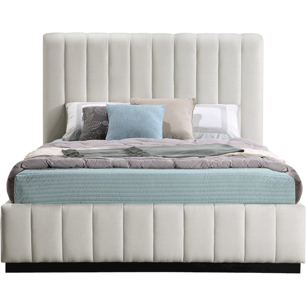 Lucia Beige Linen Textured Fabric Full Bed