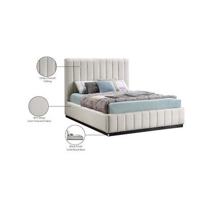 Lucia Beige Linen Textured Fabric King Bed