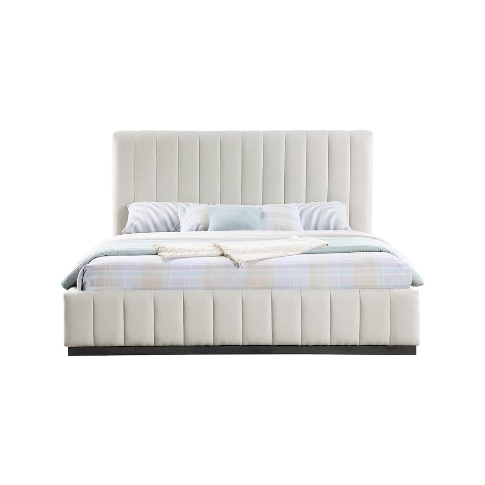 Lucia Beige Linen Textured Fabric King Bed