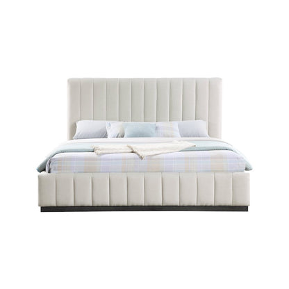 Lucia Beige Linen Textured Fabric King Bed