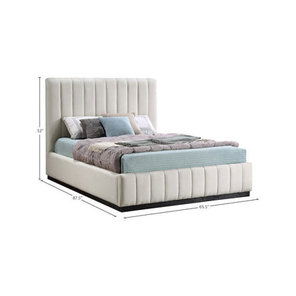 Lucia Beige Linen Textured Fabric Queen Bed