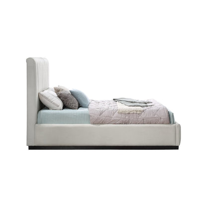Lucia Beige Linen Textured Fabric Queen Bed
