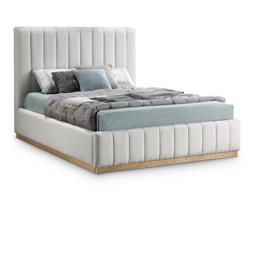 Lucia Cream Linen Textured Fabric Full Bed