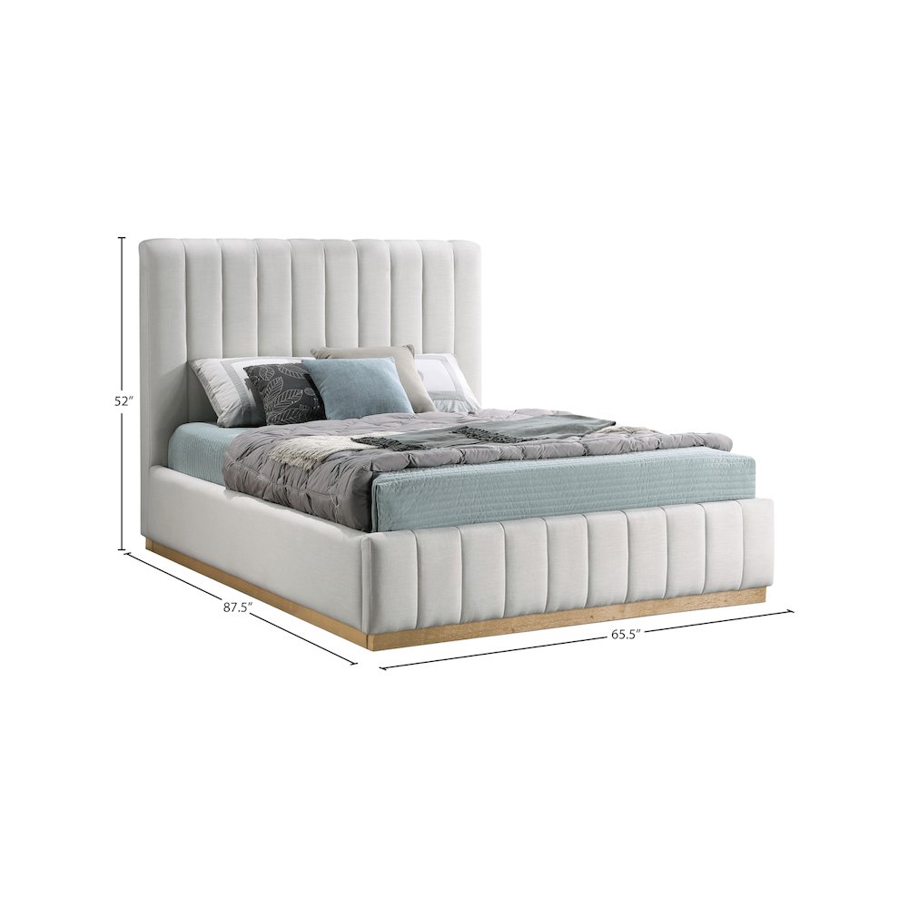 Lucia Cream Linen Textured Fabric Queen Bed