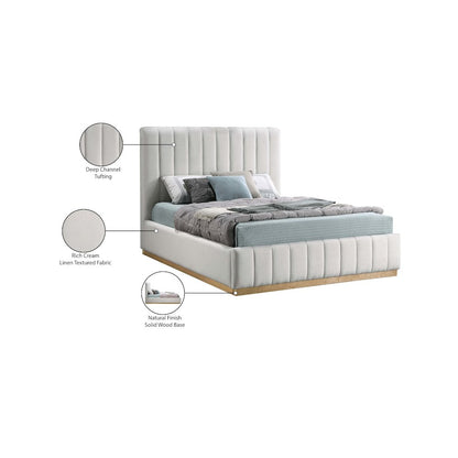 Lucia Cream Linen Textured Fabric Queen Bed