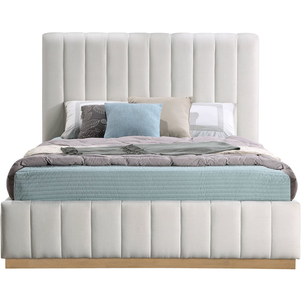 Lucia Cream Linen Textured Fabric Queen Bed
