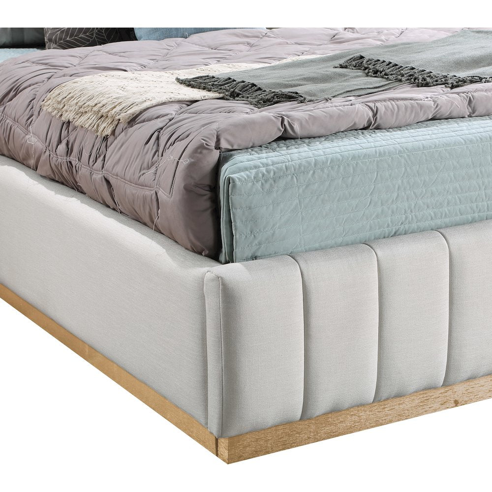Lucia Cream Linen Textured Fabric Queen Bed