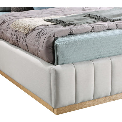 Lucia Cream Linen Textured Fabric Queen Bed