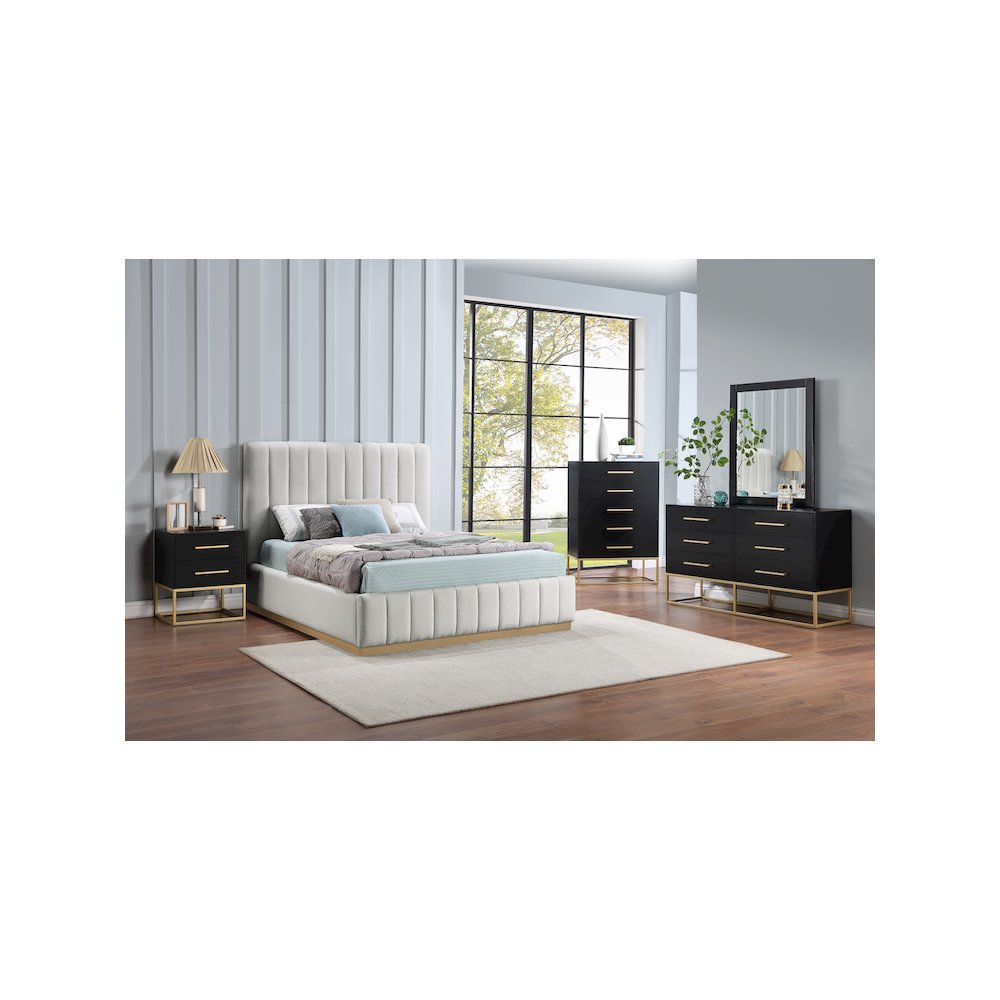 Lucia Cream Linen Textured Fabric Queen Bed