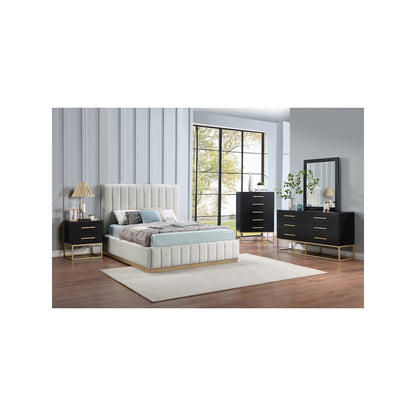 Lucia Cream Linen Textured Fabric Queen Bed
