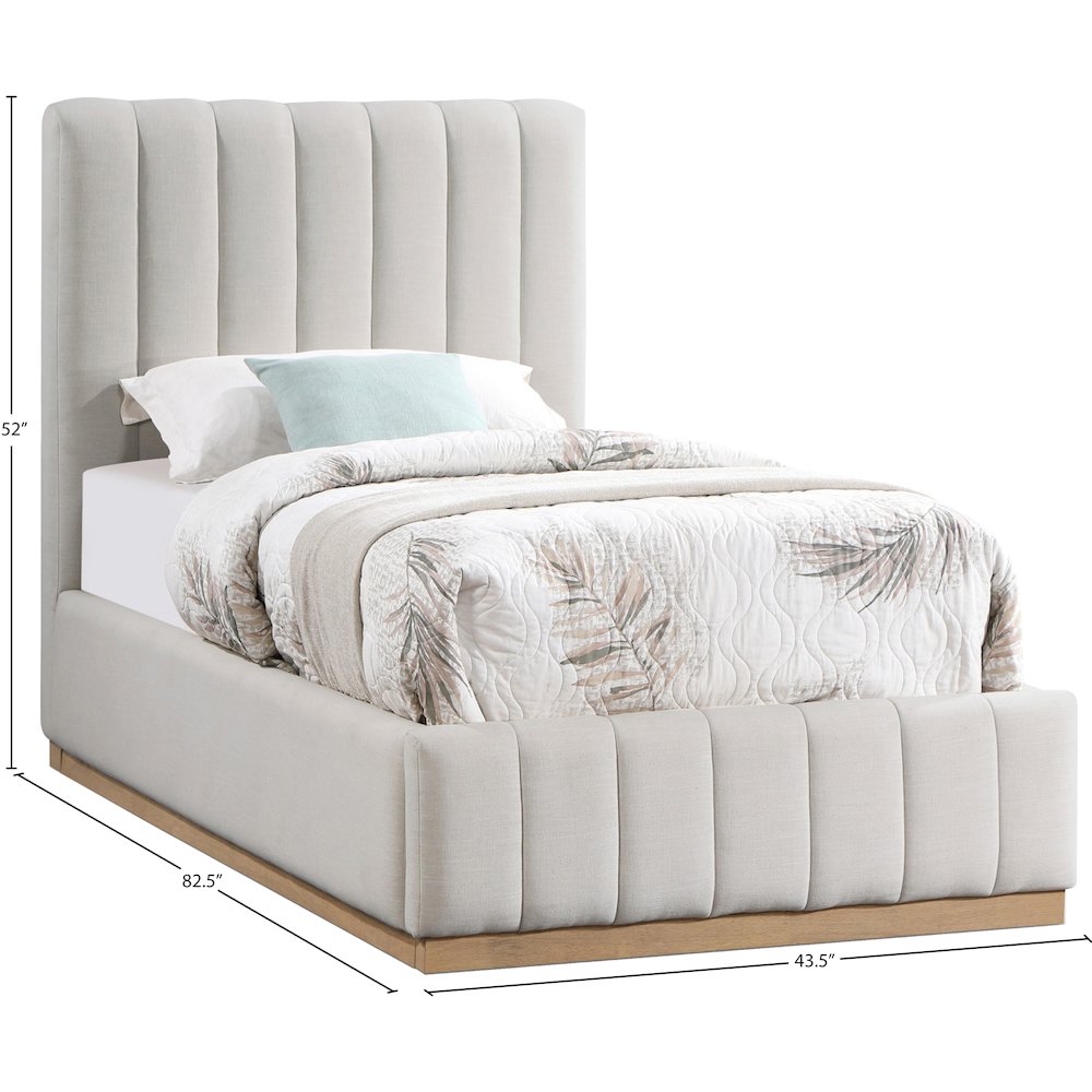 Lucia Cream Linen Textured Fabric Twin Bed
