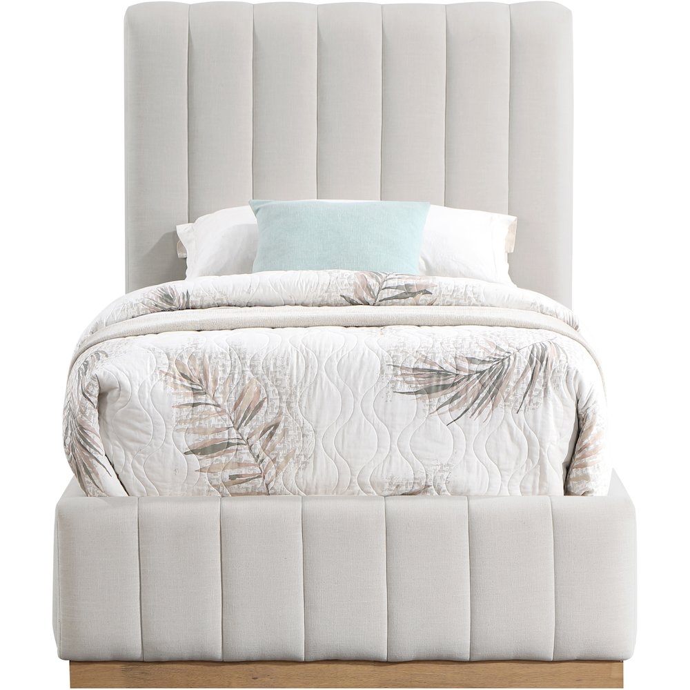 Lucia Cream Linen Textured Fabric Twin Bed