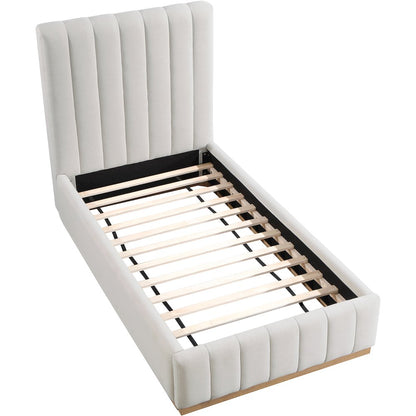 Lucia Cream Linen Textured Fabric Twin Bed