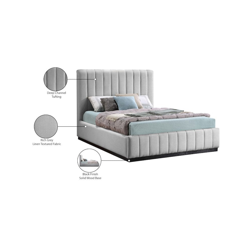 Lucia Grey Linen Textured Fabric King Bed