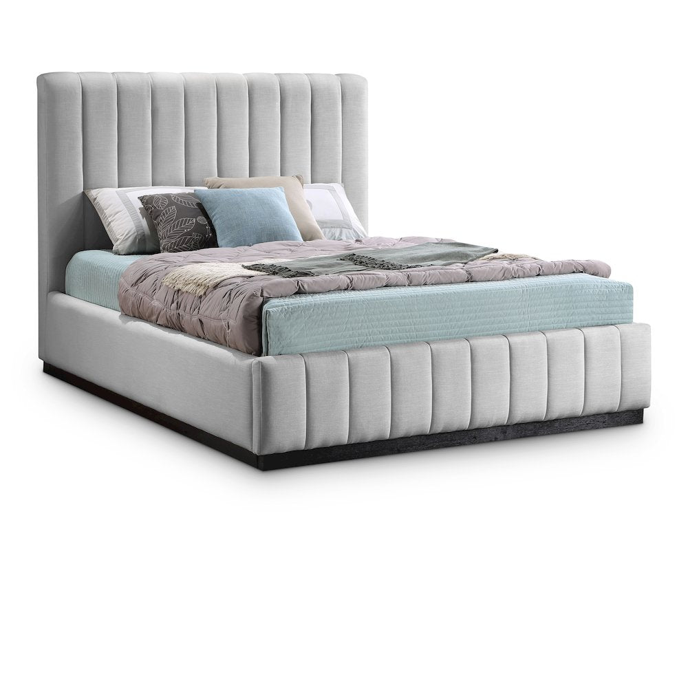 Lucia Grey Linen Textured Fabric Queen Bed
