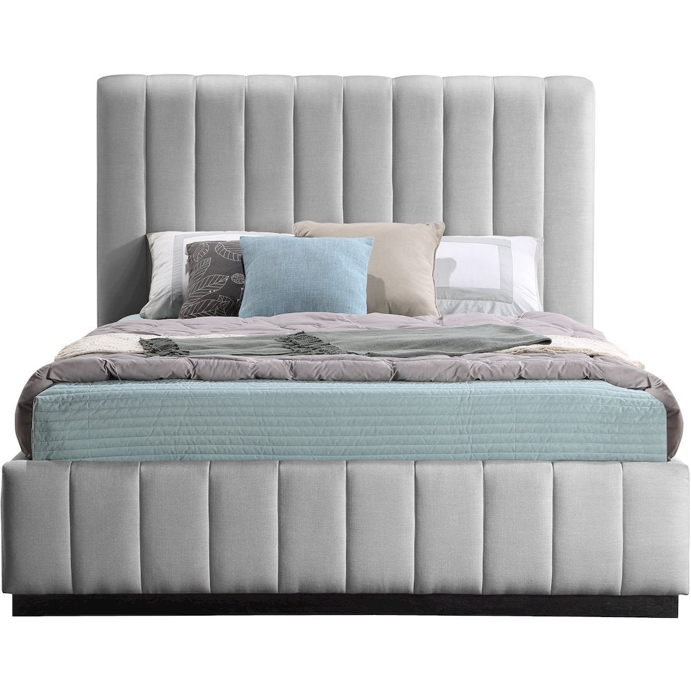 Lucia Grey Linen Textured Fabric Queen Bed