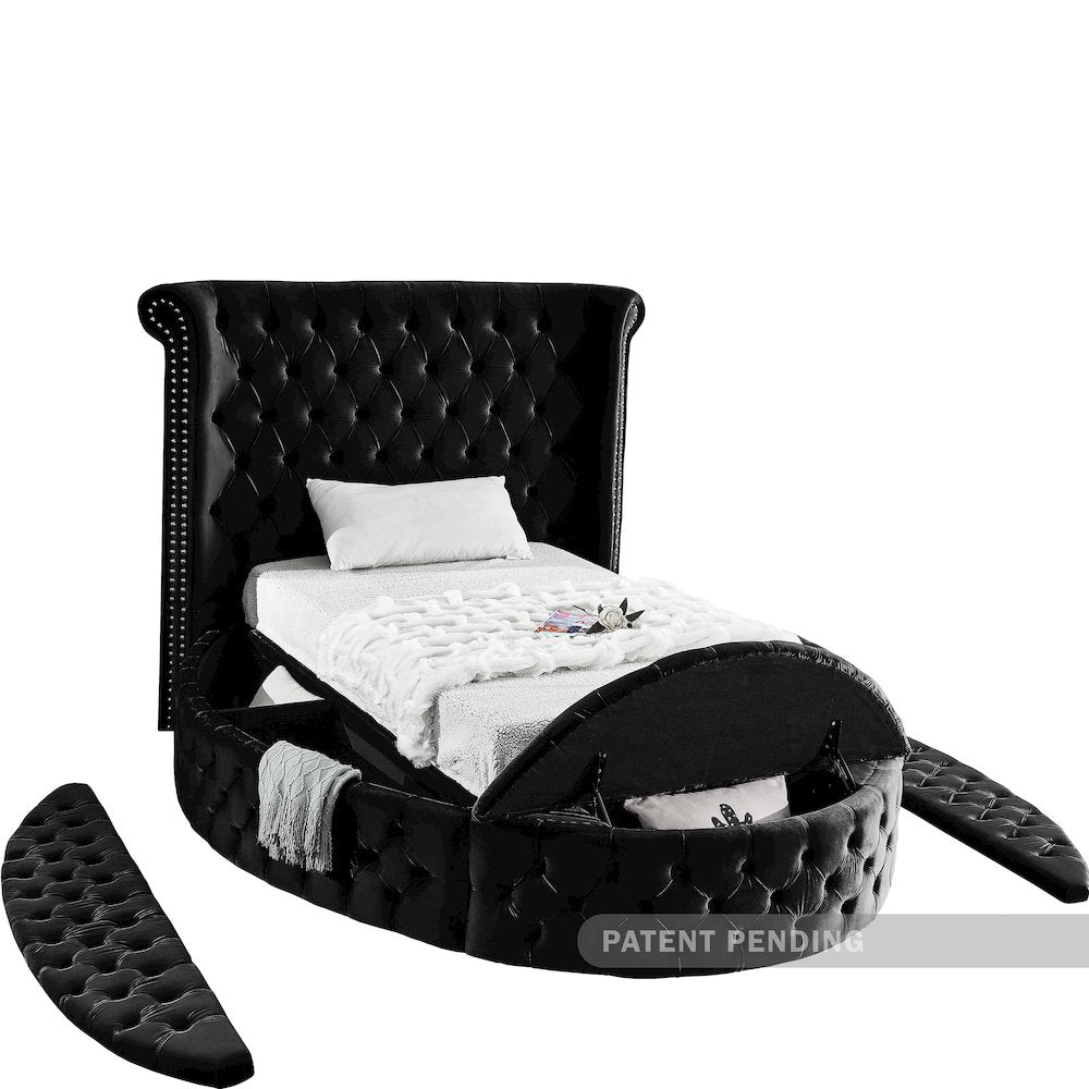 Luxus Black Velvet Twin Bed