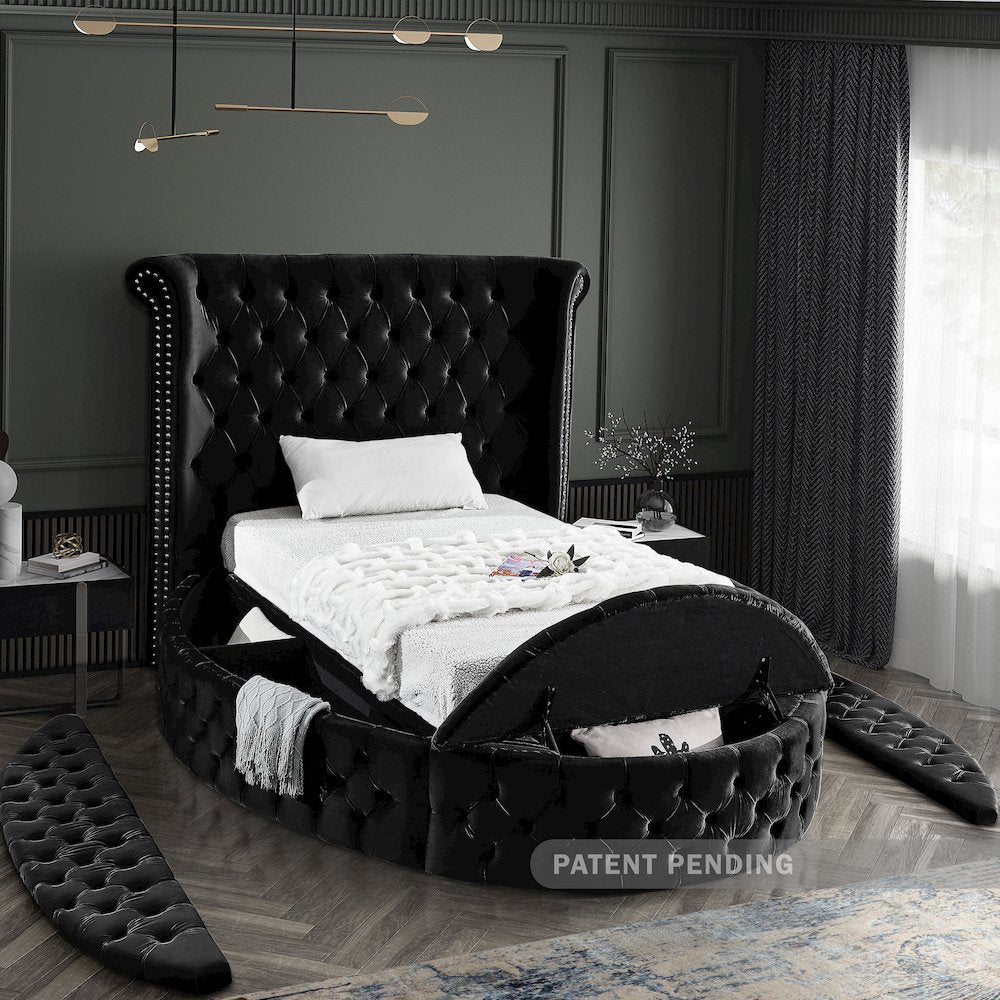 Luxus Black Velvet Twin Bed