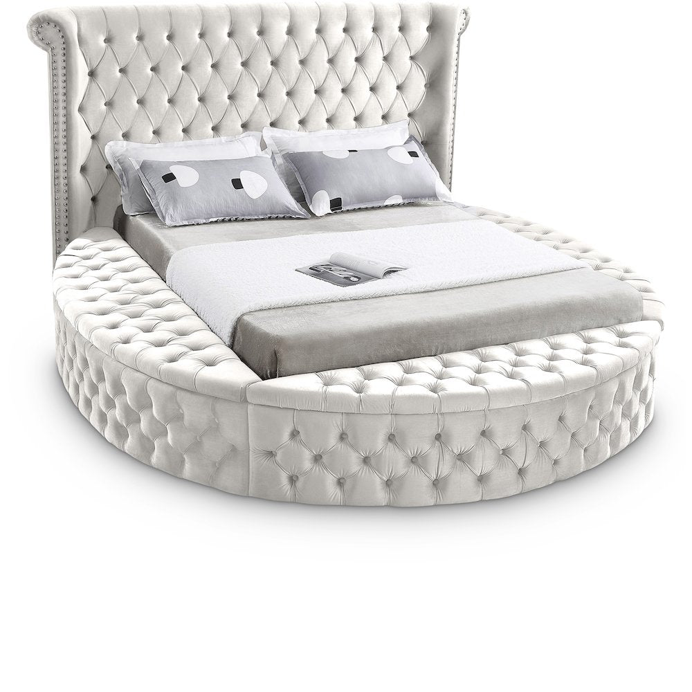 Luxus Cream Velvet Queen Bed