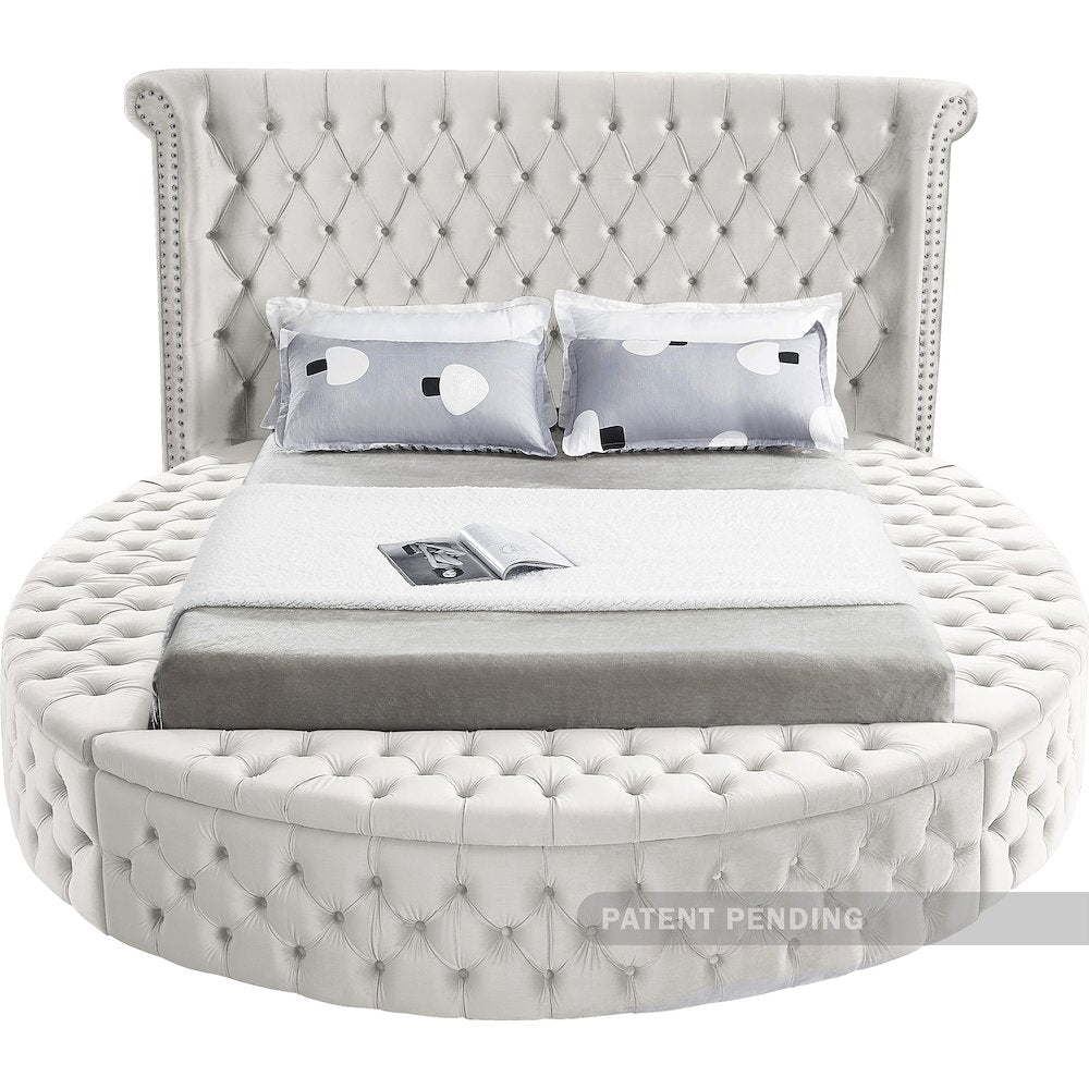 Luxus Cream Velvet Queen Bed