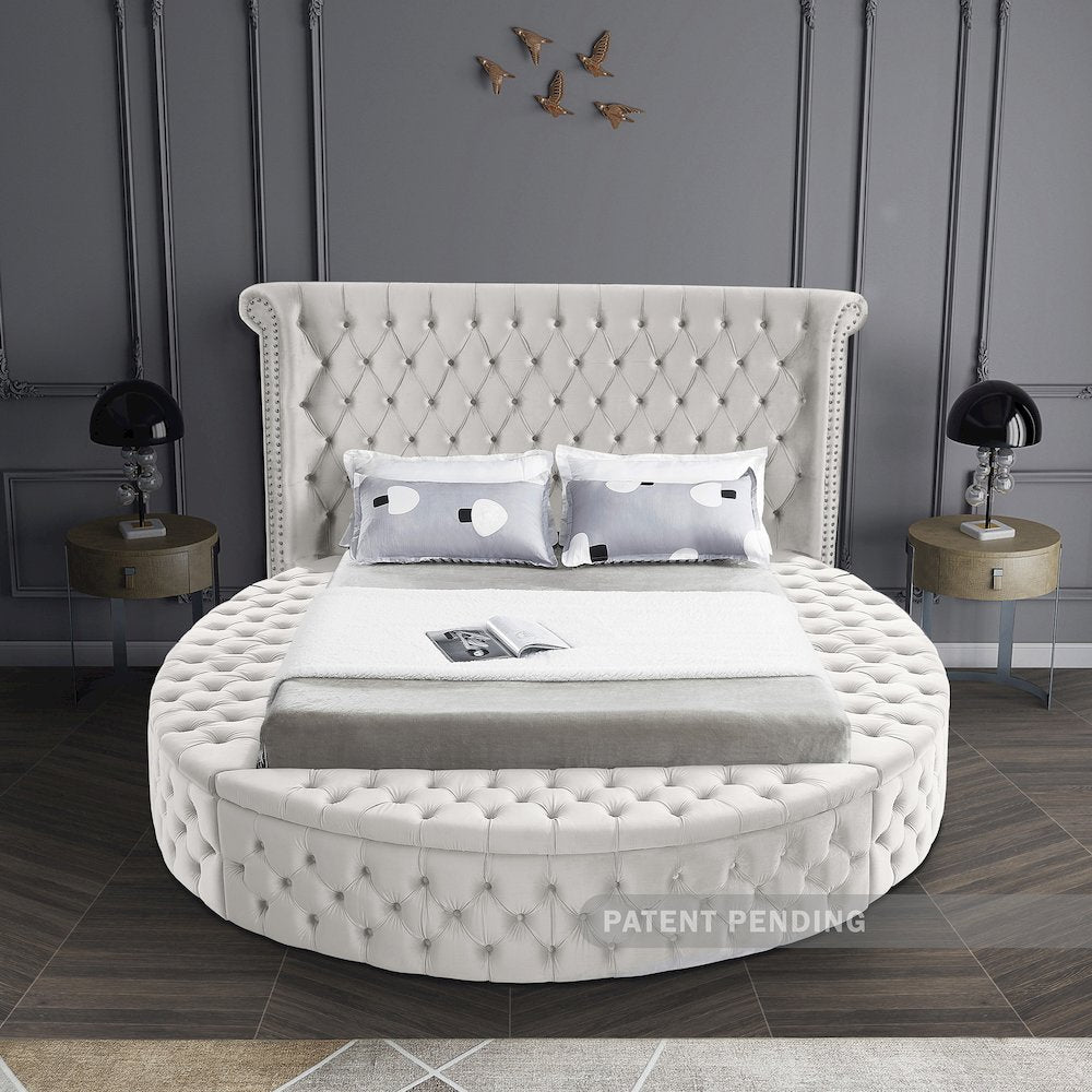 Luxus Cream Velvet Queen Bed