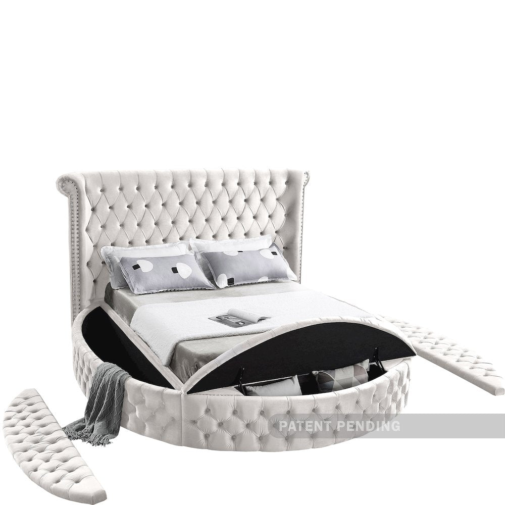Luxus Cream Velvet Queen Bed
