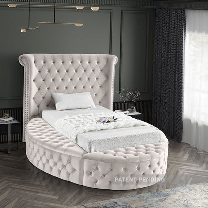 Luxus Cream Velvet Twin Bed