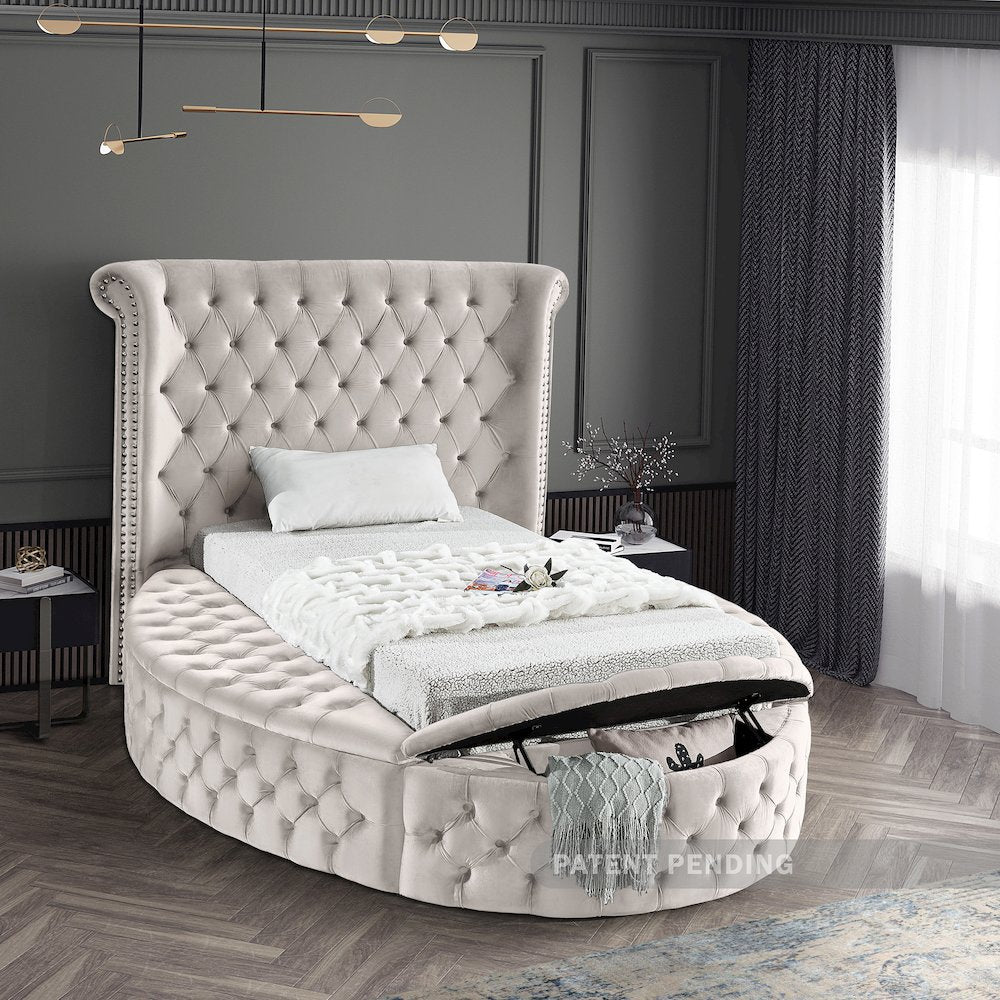Luxus Cream Velvet Twin Bed