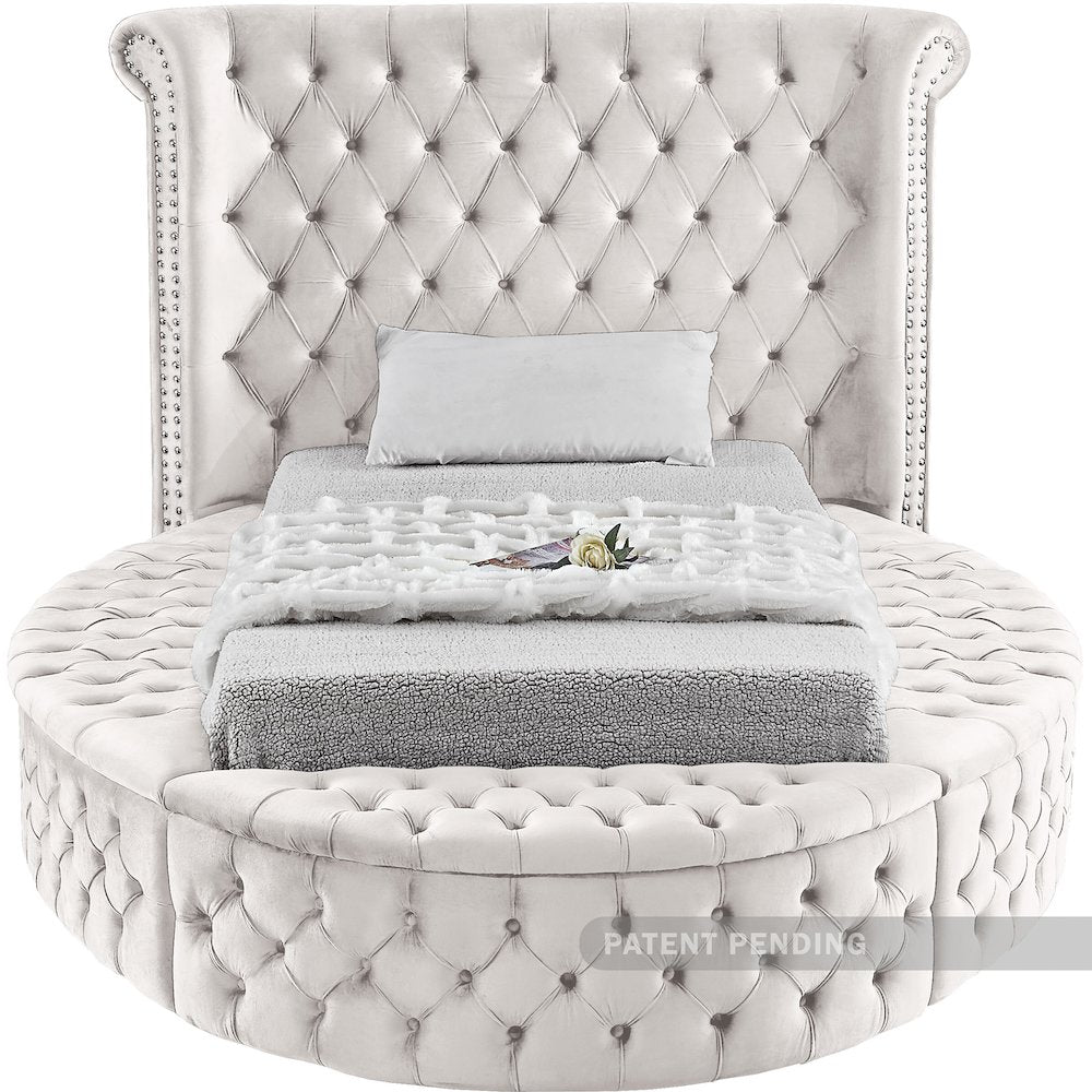 Luxus Cream Velvet Twin Bed