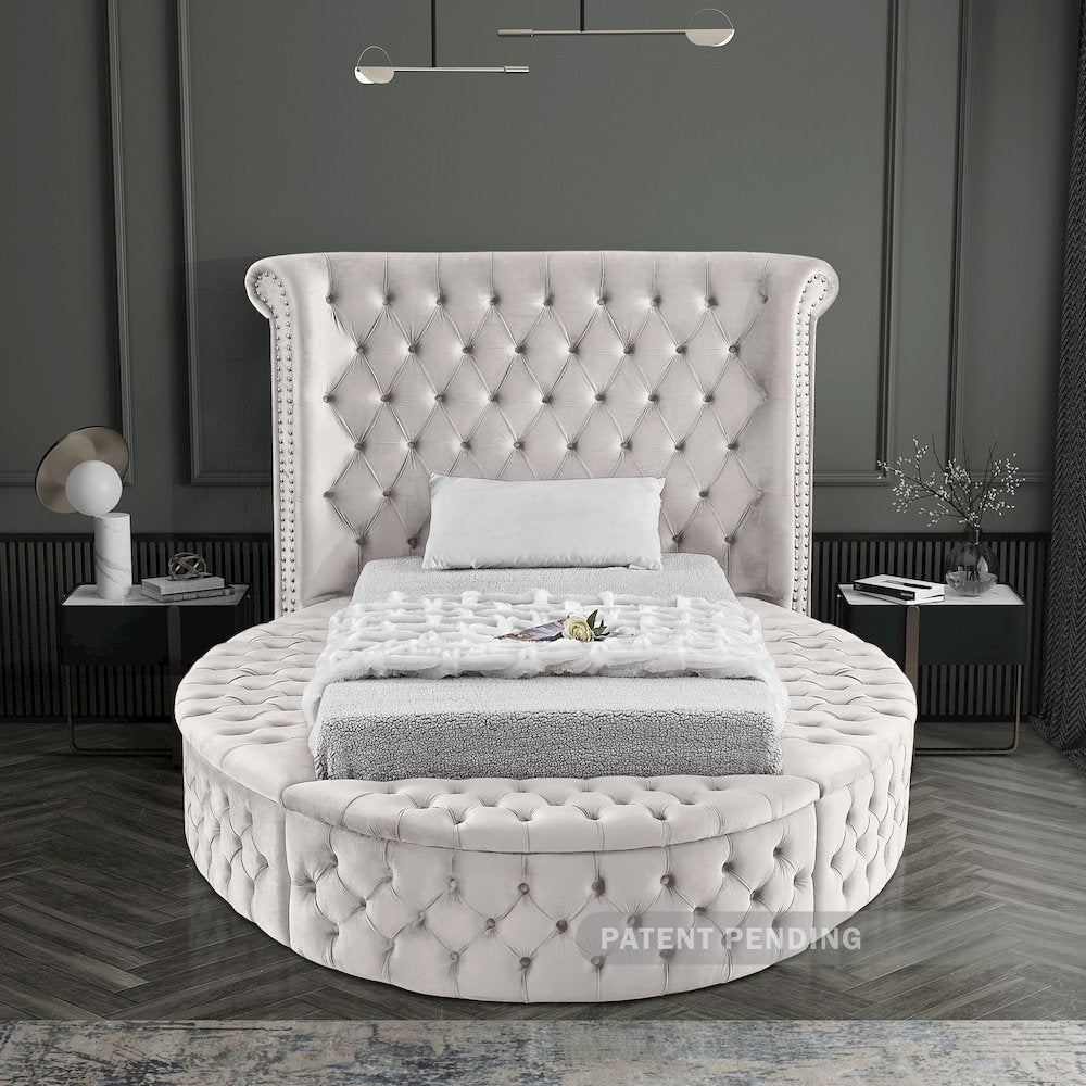 Luxus Cream Velvet Twin Bed